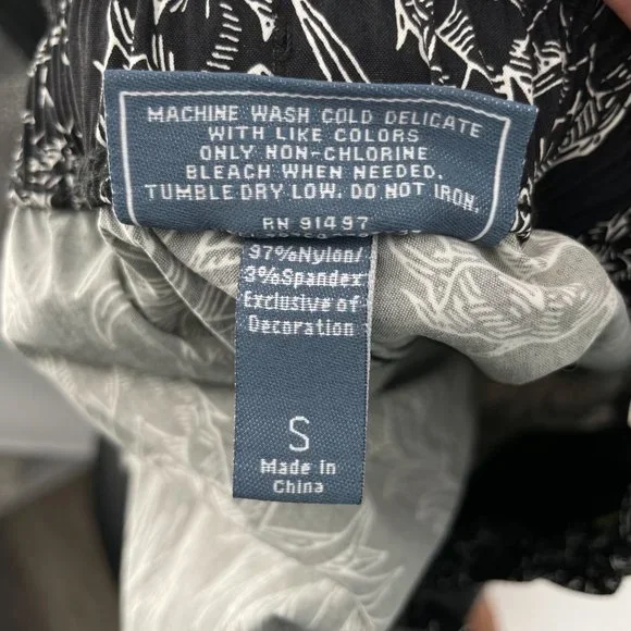 Lauren James Size Small Black White Pineapple Swim Shorts Drawstring Womens - Picture 6 of 6